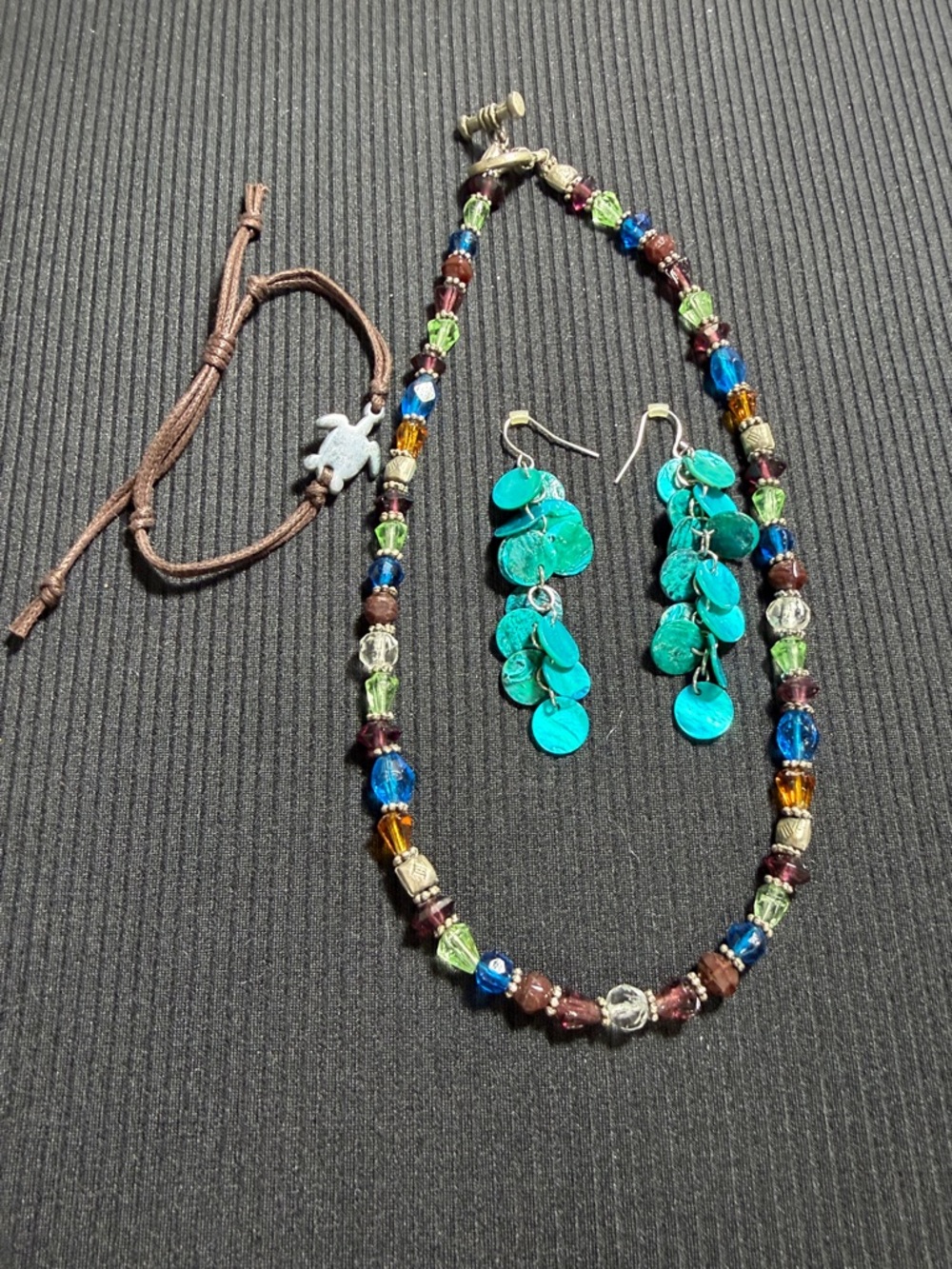 Boho Multicolor Beaded Necklace with Turquoise Disc Earrings
